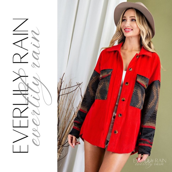 Corduroy Aztec Print Shirt Jacket - Picture 5 of 13